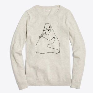 J. Crew Embroidered Hugging Polar Bear Long Sleeve Knit Sweater